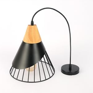 2 Pack Modern Farmhouse Pendant Light,Wood Top Black Slanted Metal Wire Cage Hanging Light Fixture,Adjustable E26 Pendant Lighting for Kitchen Island,Dining Table,Entryway Indoor Home Decor