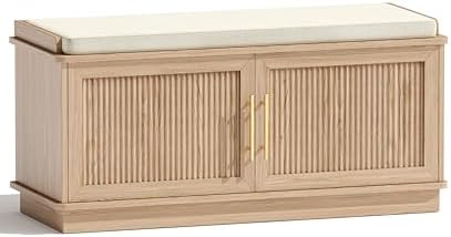 akxomel 39.4" fluted shoe storage bench 2 doors, view 9