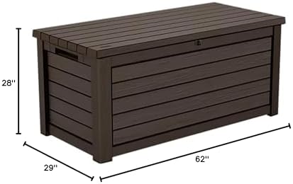 keter 165-gallon resin outdoor deck box, front angle view