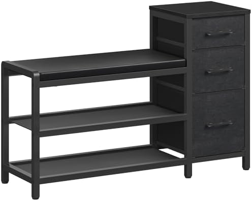 yatiney entryway bench with shoe storage, 3-tier shoe, front angle view