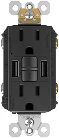 Legrand Radiant® USB GFCI Outlet with USB Ports, Tamper-Resistant, Self-Test, Black/White, 1597TRUSBAABK/1597TRUSBACW