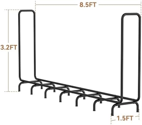 8.5ft firewood rack outdoor, heavy duty metal wood, view 9