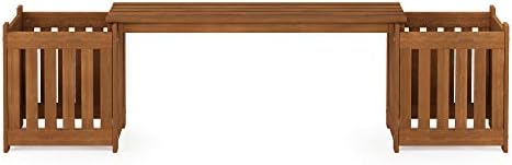 furinno tioman outdoor planter box set with bench, front angle view