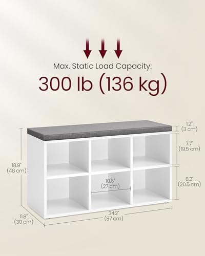 vasagle shoe bench with cushion, 6 compartments, 3 on a desk or shelf