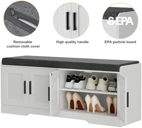 homleke shoe storage bench, 4 doors & thickened, view 9