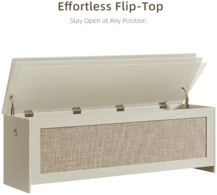 55.1" storage chest extra large,rattan storage bench(white cream), view 9