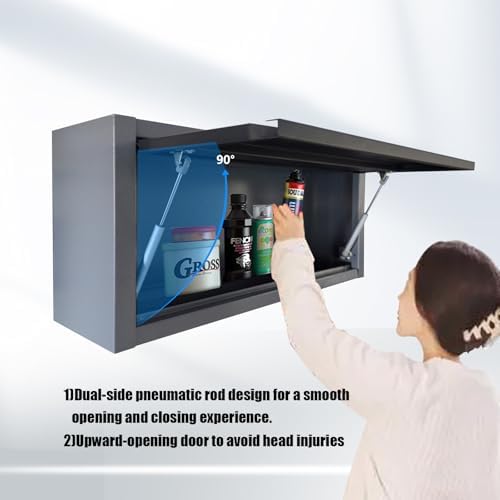 jzd small metal wall mounted storage garage cabinet, front angle view