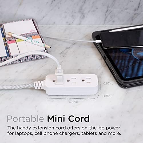 Cordinate Mini 3-Outlet Power Strip, 18 in Braided Extension Cord