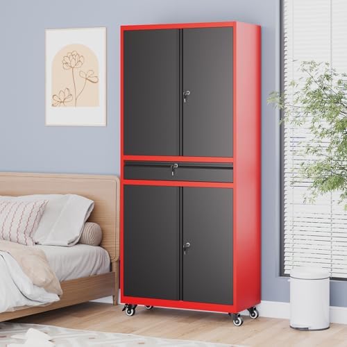 metal garage storage cabinet with wheels, rolling garage, view 9