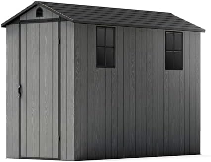 patiowell 4x8 ft plastic outdoor storage shed with, front angle view
