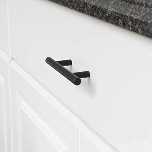Amazon Basics Euro Bar Cabinet Handles, Drawer Pulls, 5.38-inch Length, 3-inch Hole Center, 1/2-inch Diameter, Matte Black, 20-Pack, AB1500-FB-10