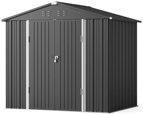 gizoon 8x6 ft outdoor storage shed, corrosion metal, front angle view