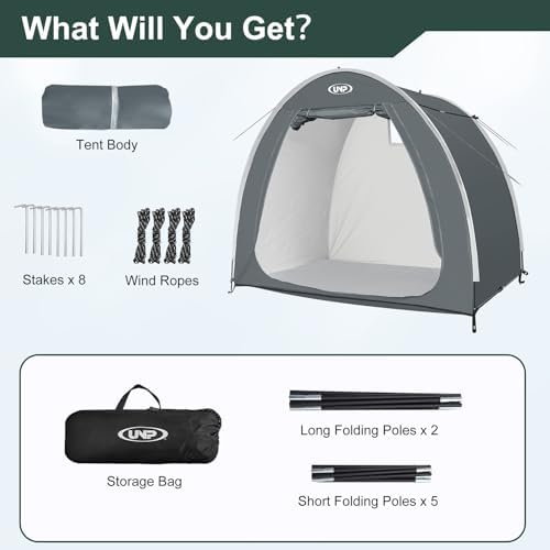 unp bike storage shed tent, waterproof bike storage on a desk or shelf