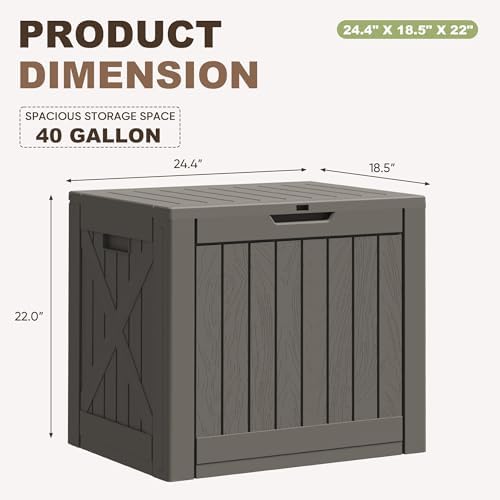 greesum 40 gallon resin deck box, outdoor storage on a desk or shelf