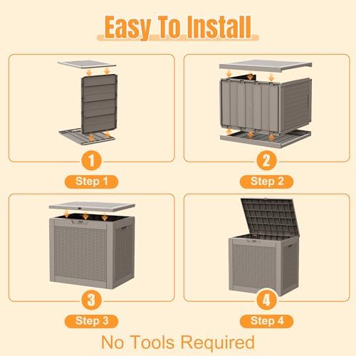 outdoor storage box, 42 gallon waterproof resin patio, front angle view