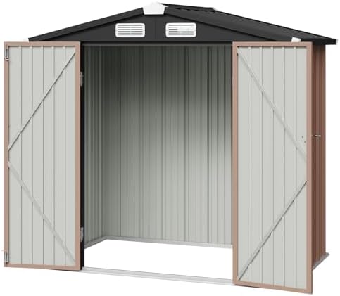 aoxun 6x4 ft metal outdoor steel shed brown, view 9