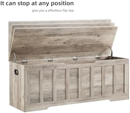 vankiley 51.2" storage chest extra large,wooden storage bench(greige), view 9