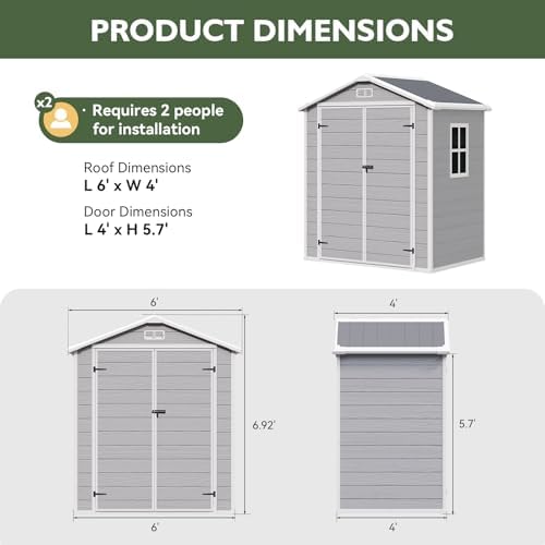 aoxun 6×4 ft resin shed with reinforced floor, front angle view