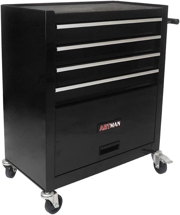 lockable 4-drawer rolling tool chest, black, main product view