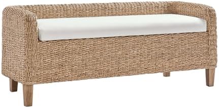 hulala home 57" rattan storage bench, boho wicker, front angle view