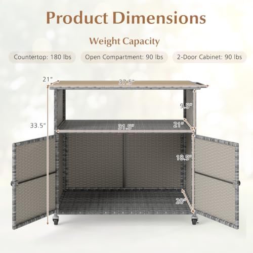 happygrill outdoor storage cabinet with wheels, pe rattan, view 9