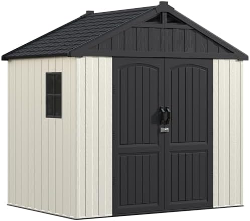 devoko 8 x 6 ft resin storage shed, front angle view