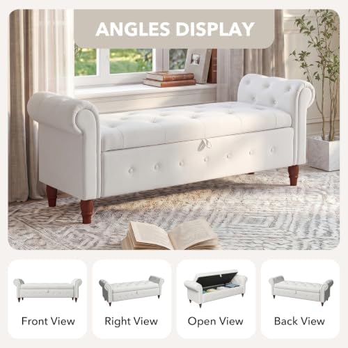 nioiikit 63'' storage ottoman bench, tufted entryway bench, view 9