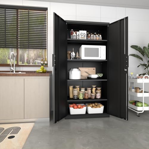 72" garage storage cabinet, black, front angle view