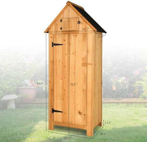 vingli outdoor wooden storage shed, garden shed outside on a desk or shelf