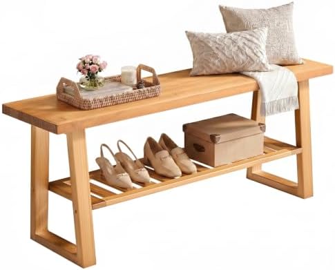 amada 43" pine wood entryway bench with shoe, front angle view