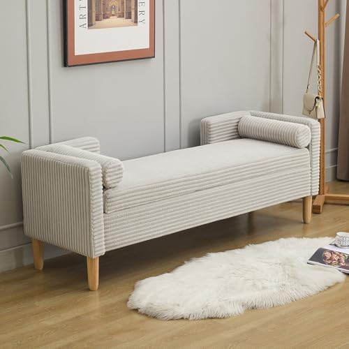 nioiikit 65" corduroy upholstered storage ottoman bench with, front angle view