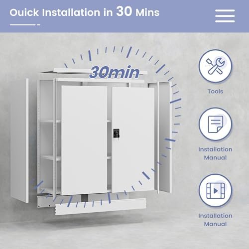 metal storage cabinet,garage storage cabinet with 2 lockable, view 9