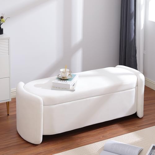 modern oval storage ottoman bench, 51.2" upholstered fabric, front angle view