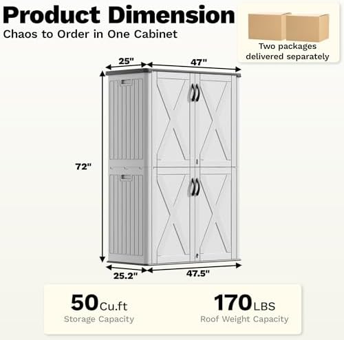 devoko 50 cu ft plastic outdoor storage cabinet, front angle view