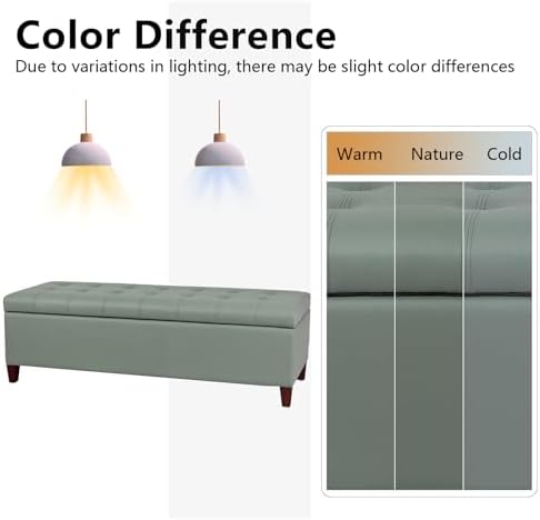 joveco 51 inch storage bench,leather tufted storage ottoman, front angle view