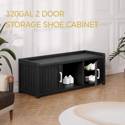 storage bench - waterproof resin shoe bench with, front angle view