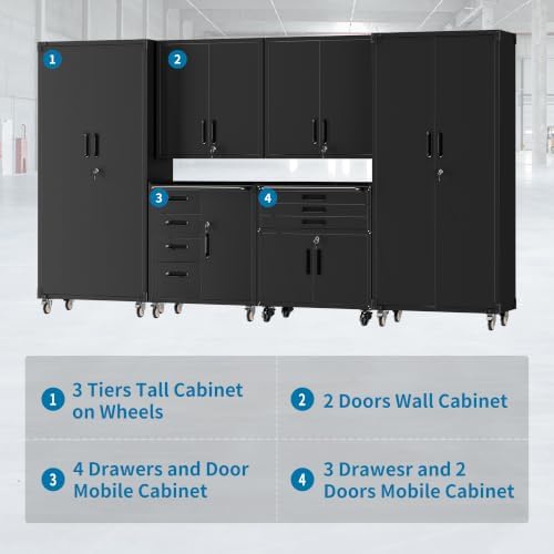 6-piece garage storage cabinets system heavy duty workshop, front angle view
