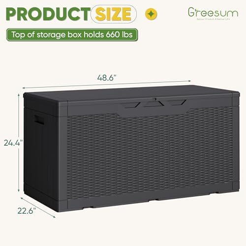 greesum outdoor storage box 100 gallon storage bin on a desk or shelf