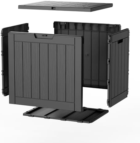 vixzen outdoor storage deck box waterproof resin lockable on a desk or shelf