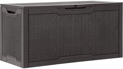 yitahome 100 gallon resin deck box on a desk or shelf