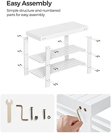 songmics shoe rack bench, 3-tier bamboo entryway bench, front angle view