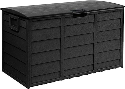 suncrown 75 gallon deck storage box resin outdoor, front angle view