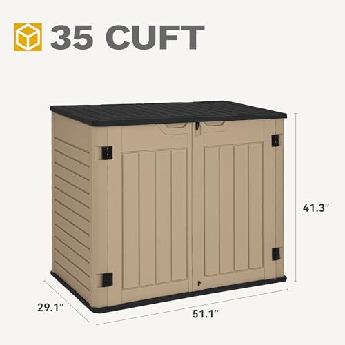 dwvo 35 cu ft outdoor horizontal storage shed on a desk or shelf