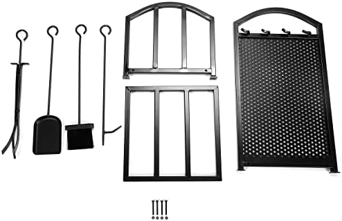 hecasa firewood rack with fireplace tools set indoor, view 9