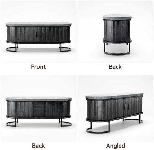 decofy shoe storage bench with cushion and sliding, front angle view