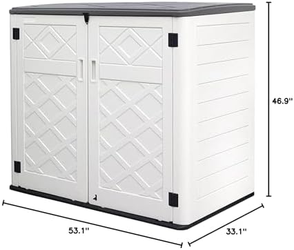 mrosaa resin outdoor storage shed, 38 cu.ft outdoor on a desk or shelf