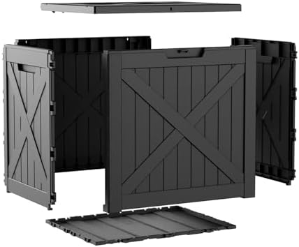 32 gallon waterproof resin storage deck box, black, front angle view