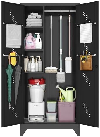 metal storage cabinet, 75" cleaning tool cabinet with, view 9