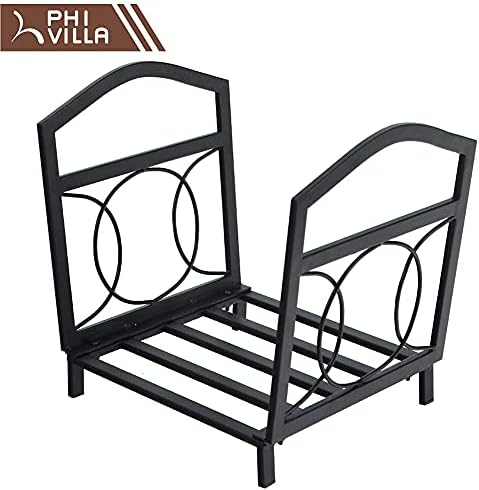 phi villa 17 inch small firewood rack indoor/outdoor, front angle view
