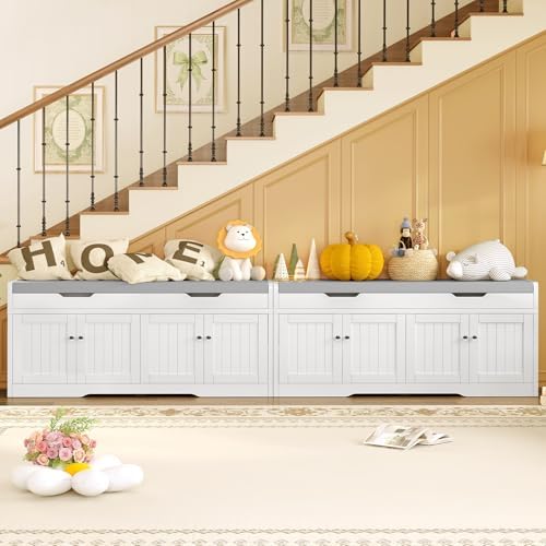 3-tier storage bench, 47.2" wide shoe bench with, front angle view